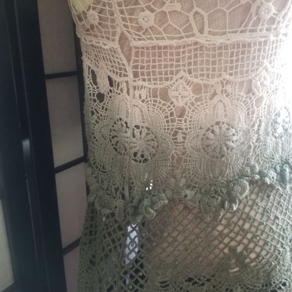 Lace tank top white and green boho - Picture 2 of 7
